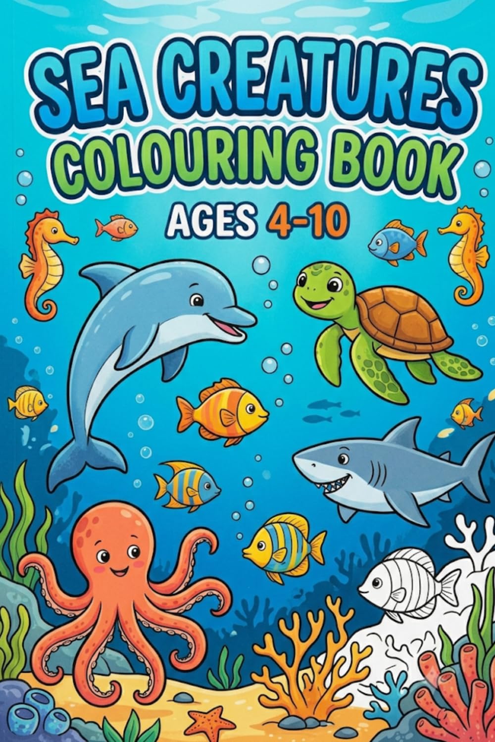 Sea Creatures Coloring Book for Kids Ages 4-10