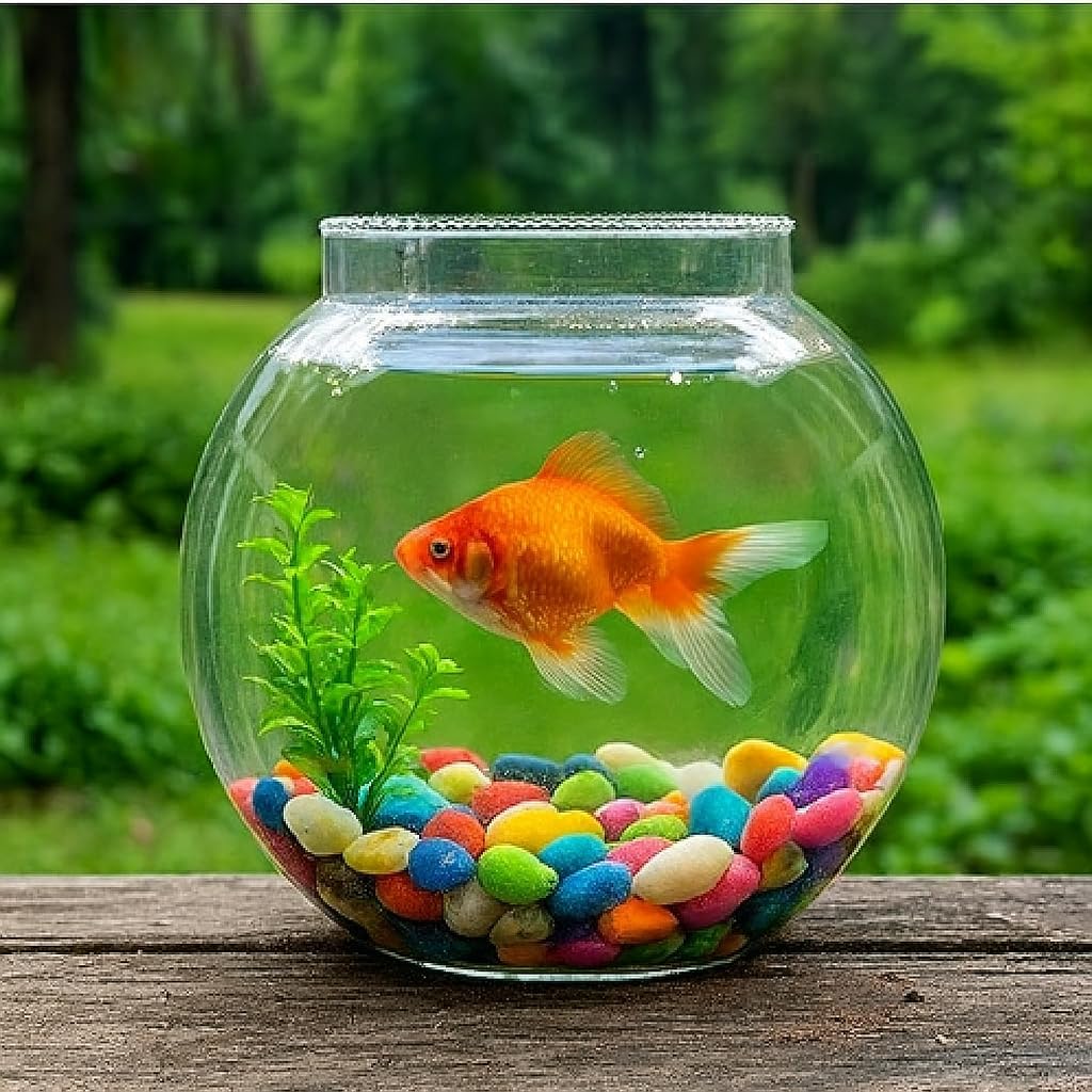 AAMU Moon Round Fish Pot, 8 Inches Height Terrarium, Transparent Aquarium Bowl, Zig Zag Neck Collar Vase for Table Centrepiece, Office Reception, Modular Kitchen & Gifts (Pack of 1 Piece)-image-46