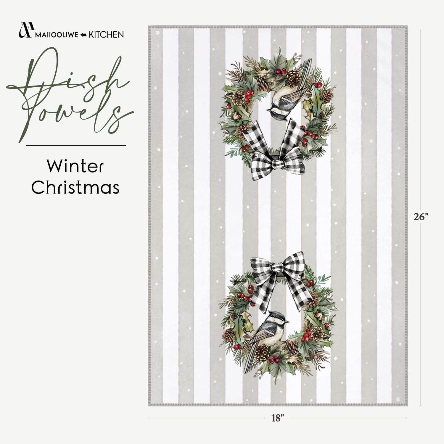 6 Pcs Christmas Kitchen Towels, Farmhouse Christmas Hand Towels, 26 x 17.7 Inches, Winter Holiday Absorbent Kitchen Dish Towel Fast Drying Kitchen Decor for Cooking (Gray) - Image 3