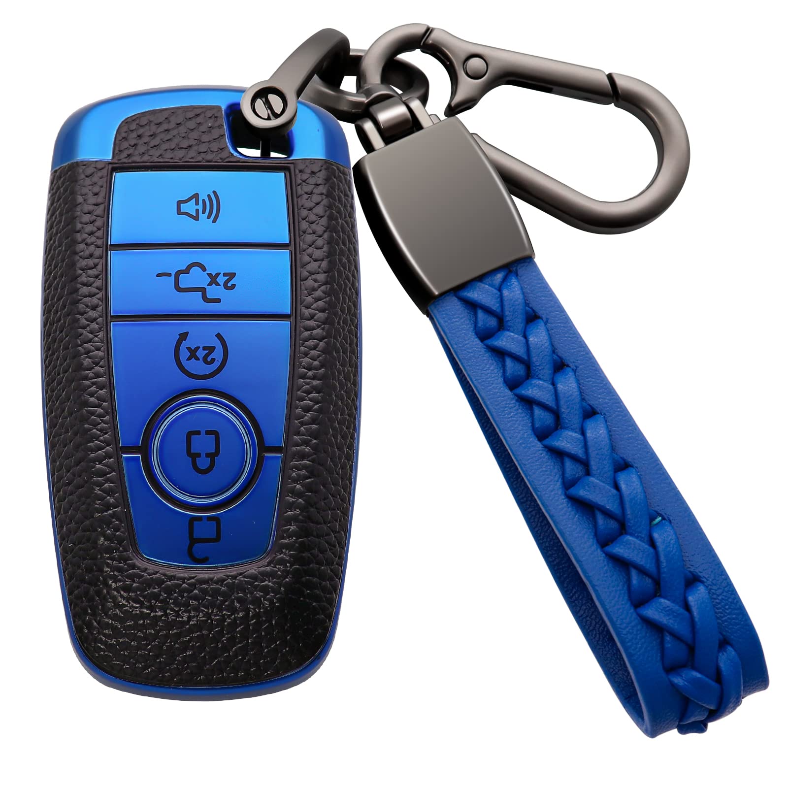for Ford Key Fob Cover Soft TPU with Keychain Key Case Shell Full Protection Compatible with Ford Explorer Mustang Fusion Escape F150 F250 F350 F450 F550 Edge 5 Button, Blue