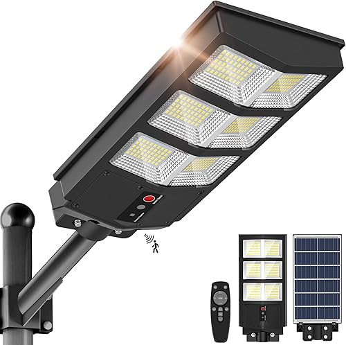 Luces solares para exteriores - Gran angular 6500K luces solares de calle con sensor de movimiento para exteriores, luz de calle IP66 impermeable,