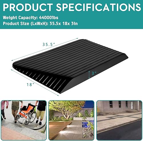 Miniatura 4 de MEETWARM Rampas de umbral para puertas, rampas resistentes para sillas de ruedas, rampa de umbral de goma sólida antideslizante de 3 pulgadas, 1