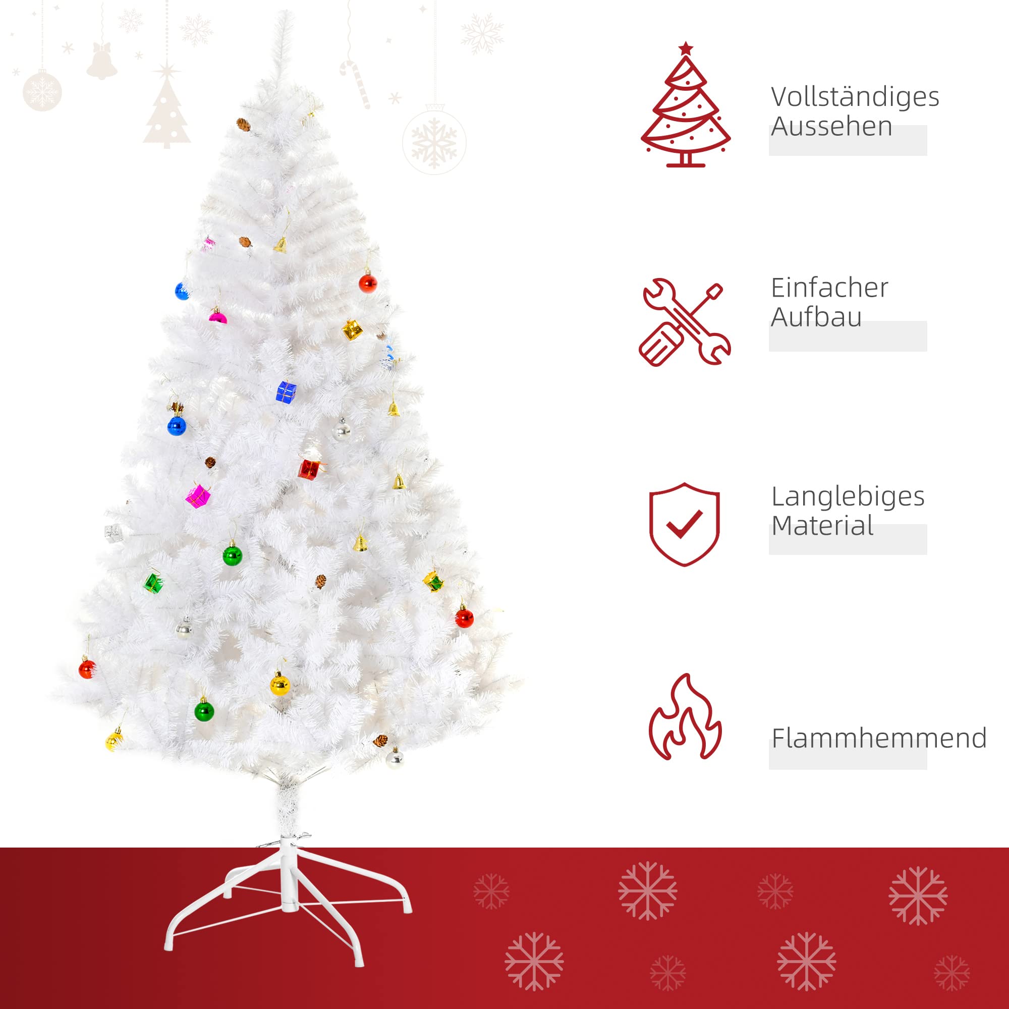 HOMCOM Künstlicher Weihnachtsbaum 180 cm mit Kugeln inkl. Metallständer