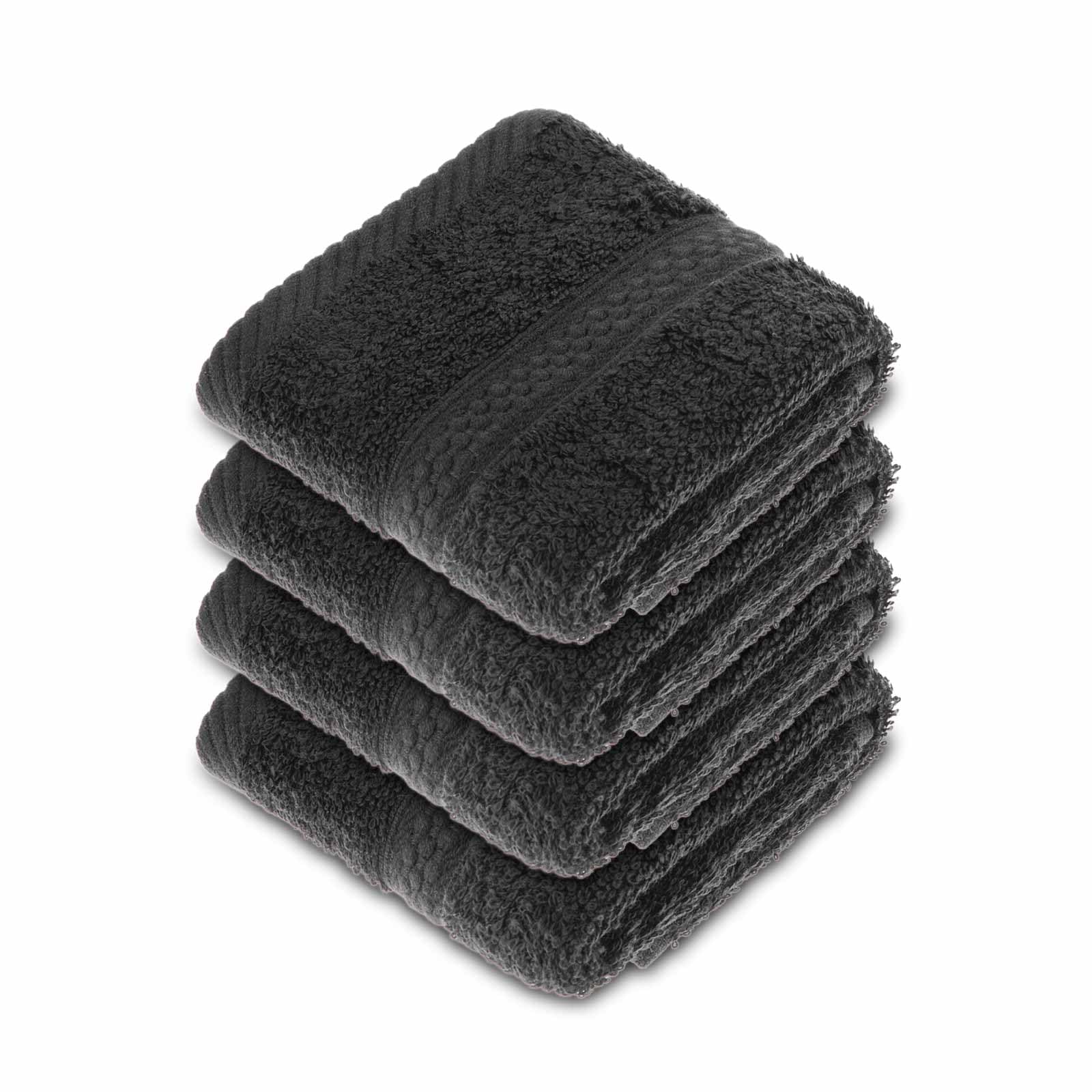 HOMESCAPES Black Turkish Cotton Set of 4 Face Cloths Flannel Super Soft Thick & Absorbent 500 GSM Towel Heavy Weight for everyday Luxury