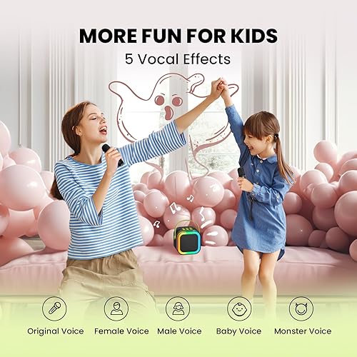 Miniatura 45 de Máquina de karaoke para niños y adultos, minialtavoz Bluetooth portátil con 2 micrófonos inalámbricos y luces de fiesta, para celular, regalo