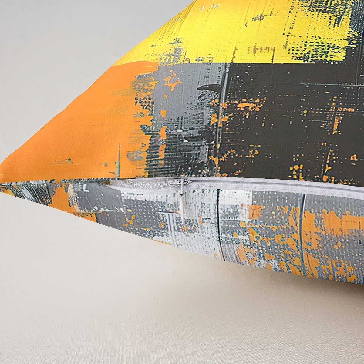 Feelyou Throw Pillow Covers, 1 Pcs, 24x24 Inches, Yellow Grey Decorative Pillow Cover, Abstract Art Painting Pillow Cases, Modern Accent Cushion Cover for Sofa Couch Bed Chair Living Room