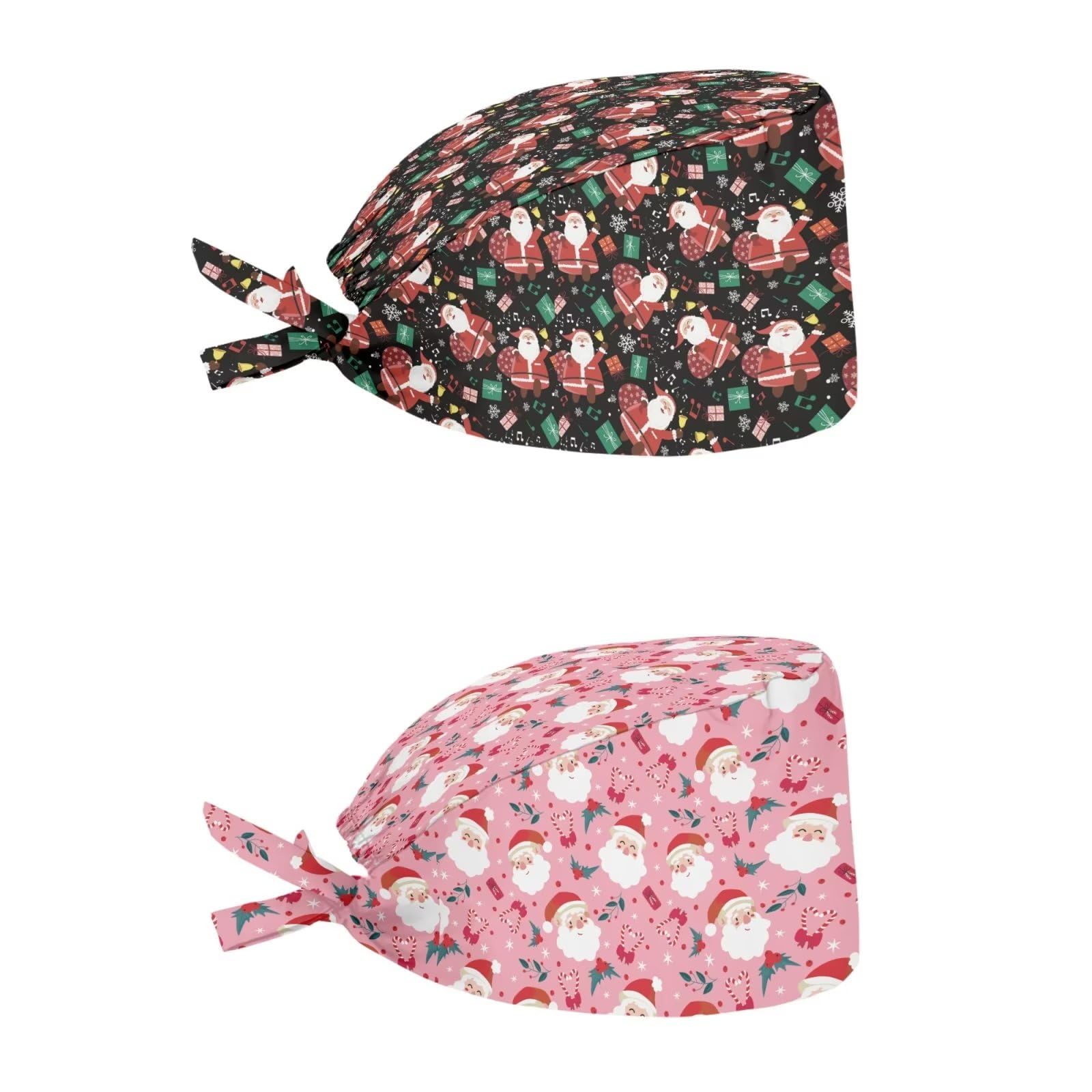 2 Pack Scrub Cap with Sweatband Adjustable Tie Back Turban Hat Headgear Beanie for Women Men Working Cap