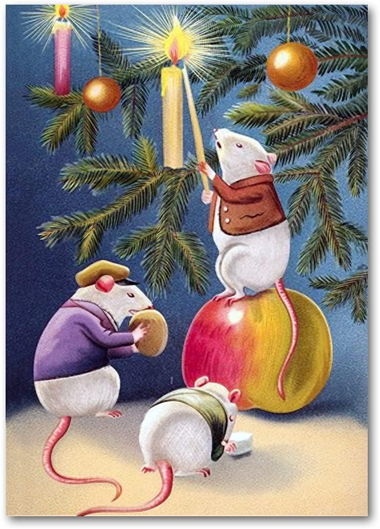 Christmas Card Pack of 16, Beautiful Vintage Assortment (4 Designs), Unusual Unique Cute Cool Bulk Xmas Greetings - Image 3