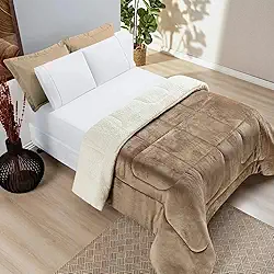 Coberdrom Edredom Cobertor Sherpa Casal Queen, 240x220 cm, Grosso Dupla Face, Quente e Macio Para o Inverno