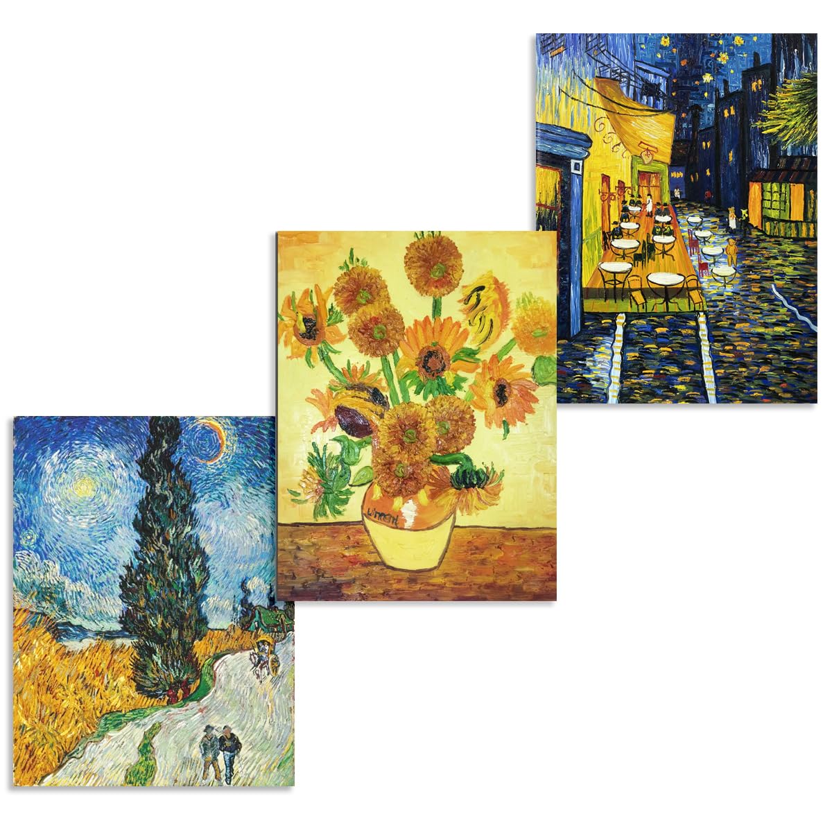Peinture à l'huile sur toile peinte à la main Vincent Van Gogh - 3 œuvres d'art classiques - 3 tableaux - Décoration murale - Prêt à accrocher - 3 pièces