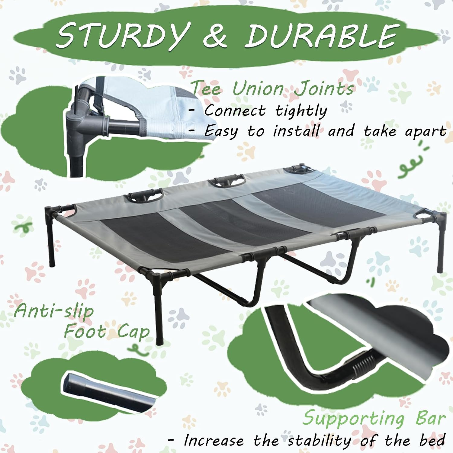 review Dog Bed with Canopy, Anti-Scratch Oxford Fabric, Pet Bed for Summer, Portable Pet Bed Cot with Anti-Slip Foot Cap, Big Size Elevated Dog Cot for Indoor & Outdoor