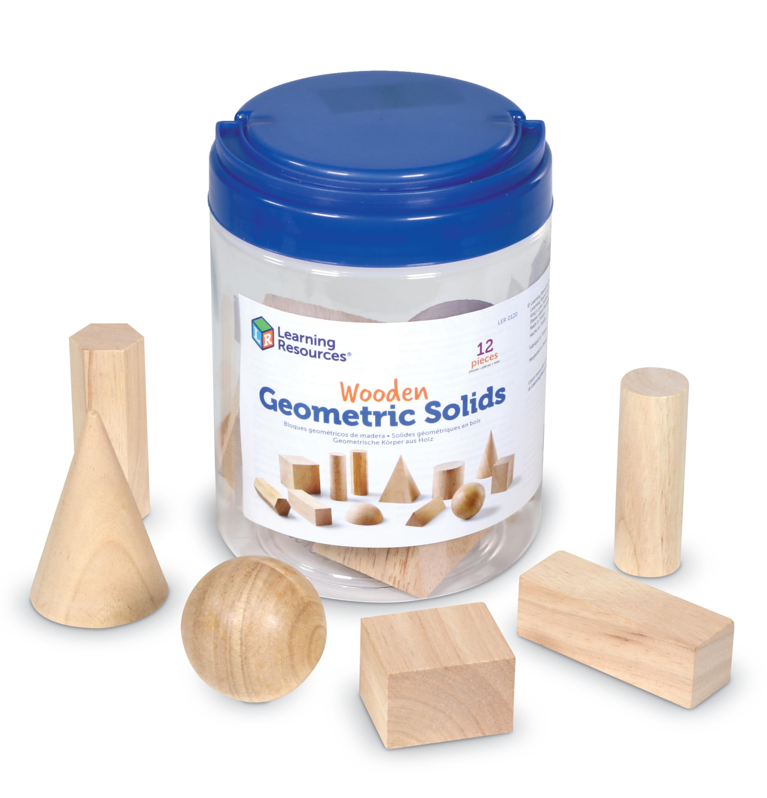 Learning Resources Geometric Solids, Wooden Shapes, Set of 12 Geometric Shapes, Ages 6+
