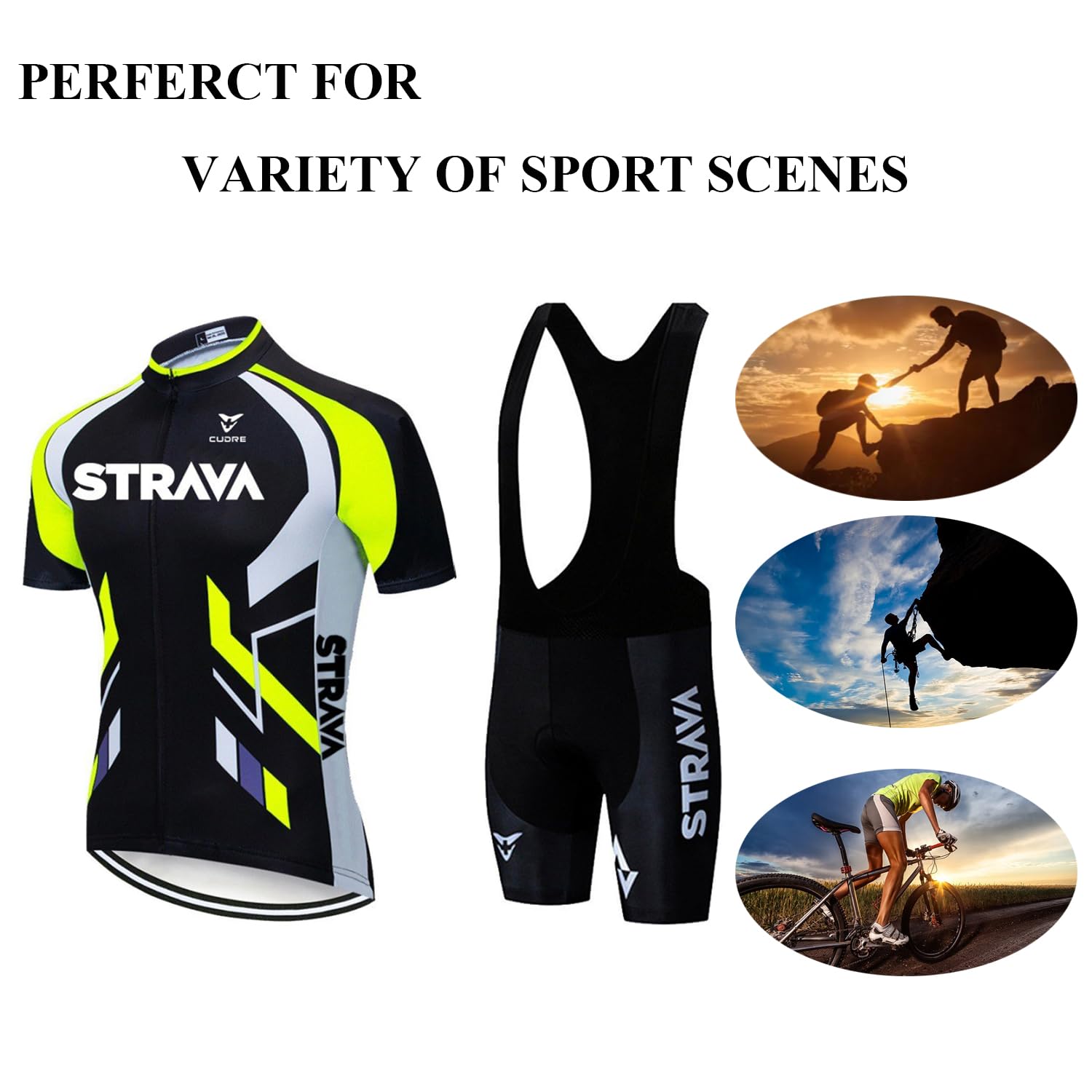 Uomo Abbigliamento Ciclismo Set - Completo Ciclismo Uomo Estivo per Bici da MTB con Pantaloncini Imbottiti in 9D Gel PAD Traspirante e Rapido Asciugatura