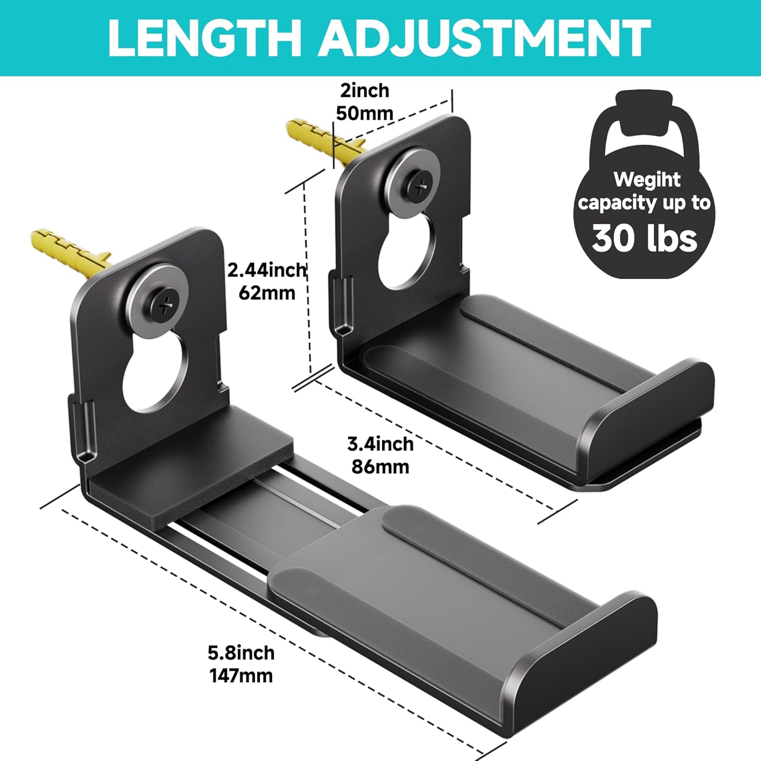 AENTGIU Adjustable Soundbar Mount Under TV, Universal Soundbar Bracket Hold up to 30lbs, Quick Install Low Profile Design, Soundbar Wall Mount with Hardware Kit 1 Set(2 Pack) image 5 of 7 B0BM64YPSJ
