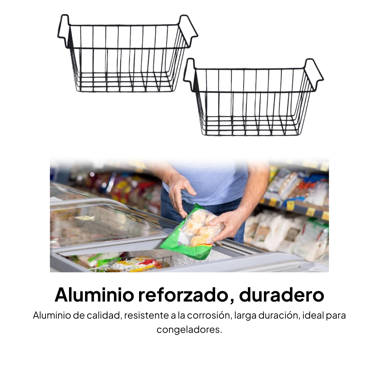 Milageto 2 Piezas Organizador de congelador Divisor de Compartimentos para refrigerador Organizador de despensa Cesta de Alambre para congelador, 42.5 Cm X 24.5 Cm X