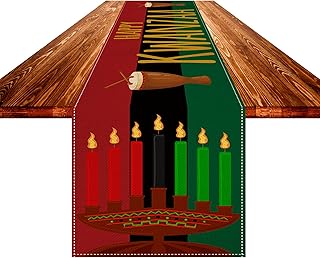 Lucleag Happy Kwanzaa Table Runner Kwanzaa Table Decoration, Kinara Candles Djembe African American Table Runner Cover Decor, Kwanzaa Heritage Festival Kitchen Home Decoration Party Favor Supplies