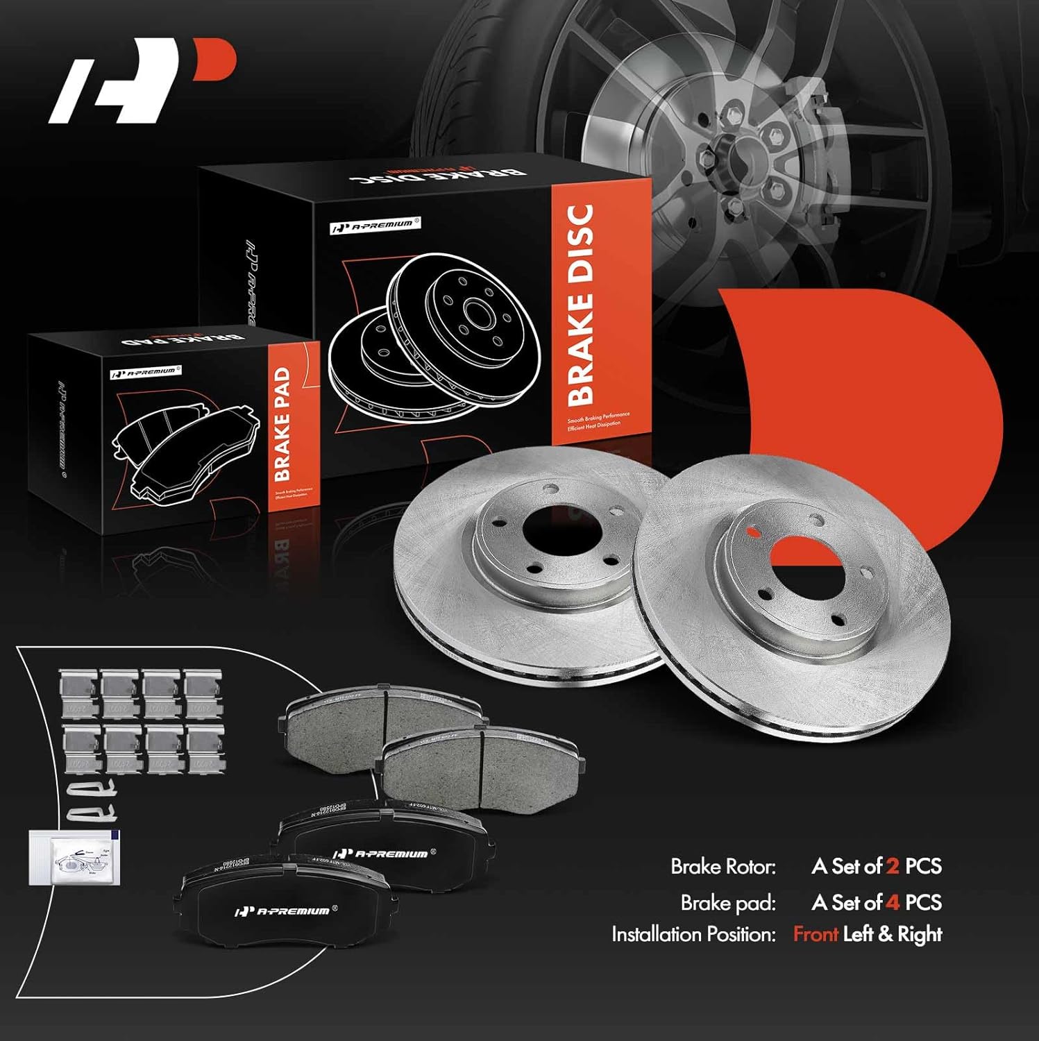 A-Premium 11.65 in (296mm) Front Vented Disc Brake Rotors + Ceramic Pads Kit Compatible with Select Ford & Lincoln Models - Edge 2007-2009, MKX 2007-2009, FWD, 6-PC Set
