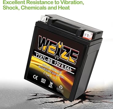 Weize YTX7L BS 120CCA ATV Battery High Performance - Maintenance Free - Sealed AGM YTX7L-BS Motorcycle Battery compatible with Honda Kawasaki Suzuki