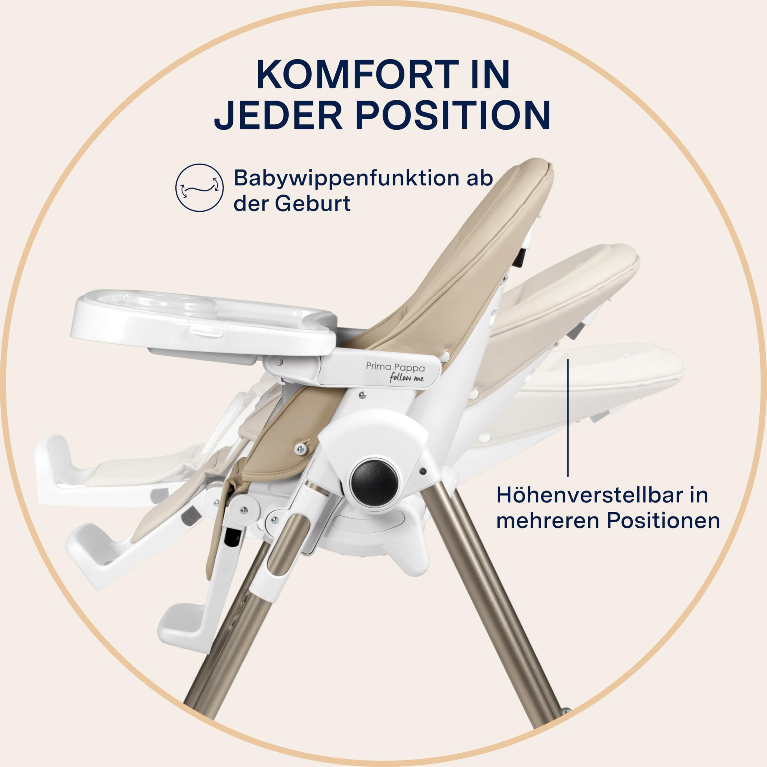 PEG Prima Pappa Follow Me Hochstuhl für Babys, neigbar, Liegefunktion, 4 Räder, faltbar, ultra-kompakt, 0-15 kg