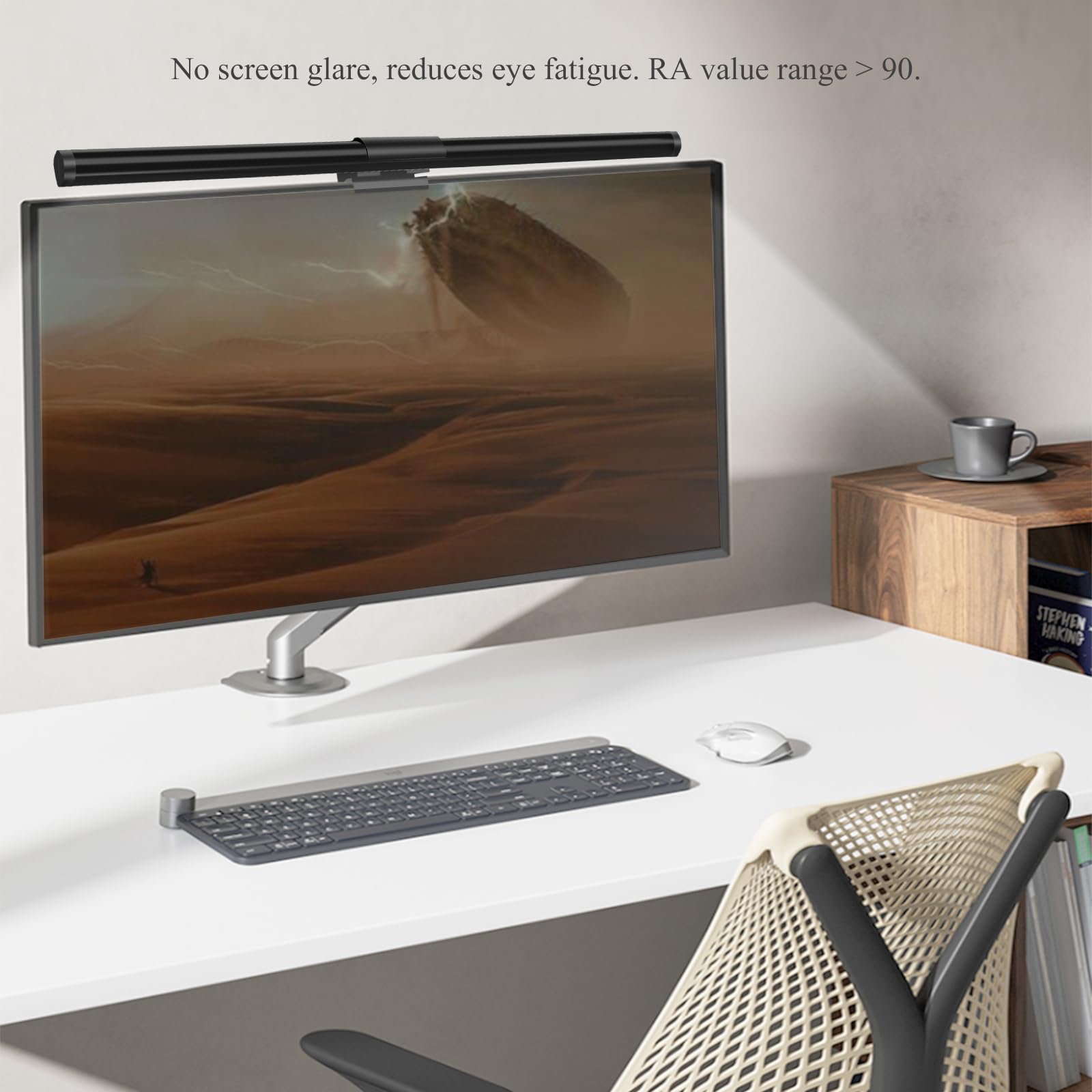 Lampe Ecran PC 44CM Bureau USB PC Moniteur USB Monitor Light Bar D'ordinateur 5 Modes D'éclairage, 3000K-6500K, Commande Tactile, avec Protection des Yeux pour Office Home Gaming - Noir