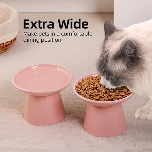 Vista 49 de Cuenco elevado extra ancho para comida para gatos, cuencos de cerámica para alimentos y agua, plato ancho y poco profundo para gatos, fatiga