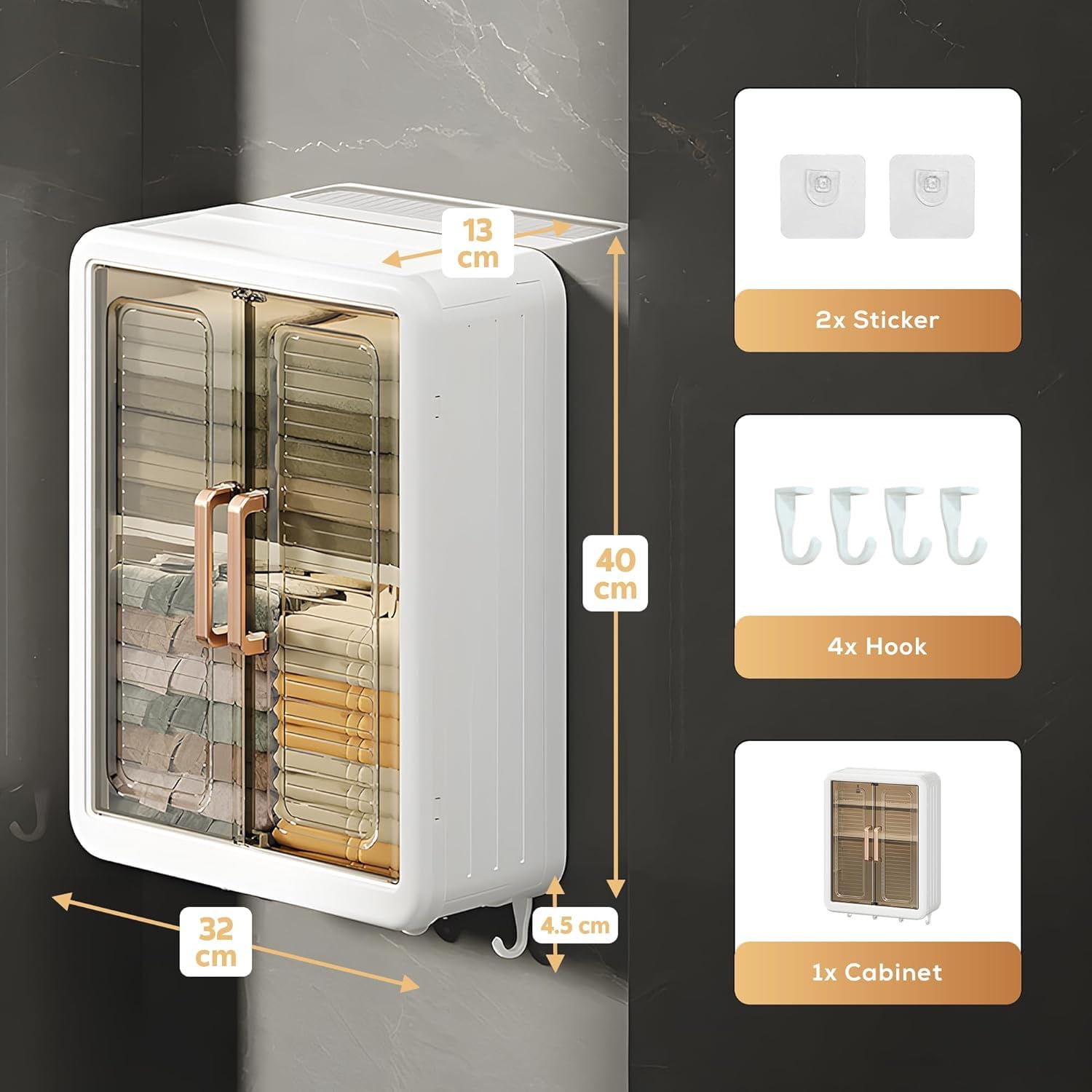 SANTALON Wall Mount Kitchen Storage Box | Foldable Mounted Bathroom Cabinet Double Door | Space Saving Bathroom Organiser | Multi-Purpose & Home Storage Cabinet for Toiletries, Spices & Essentials