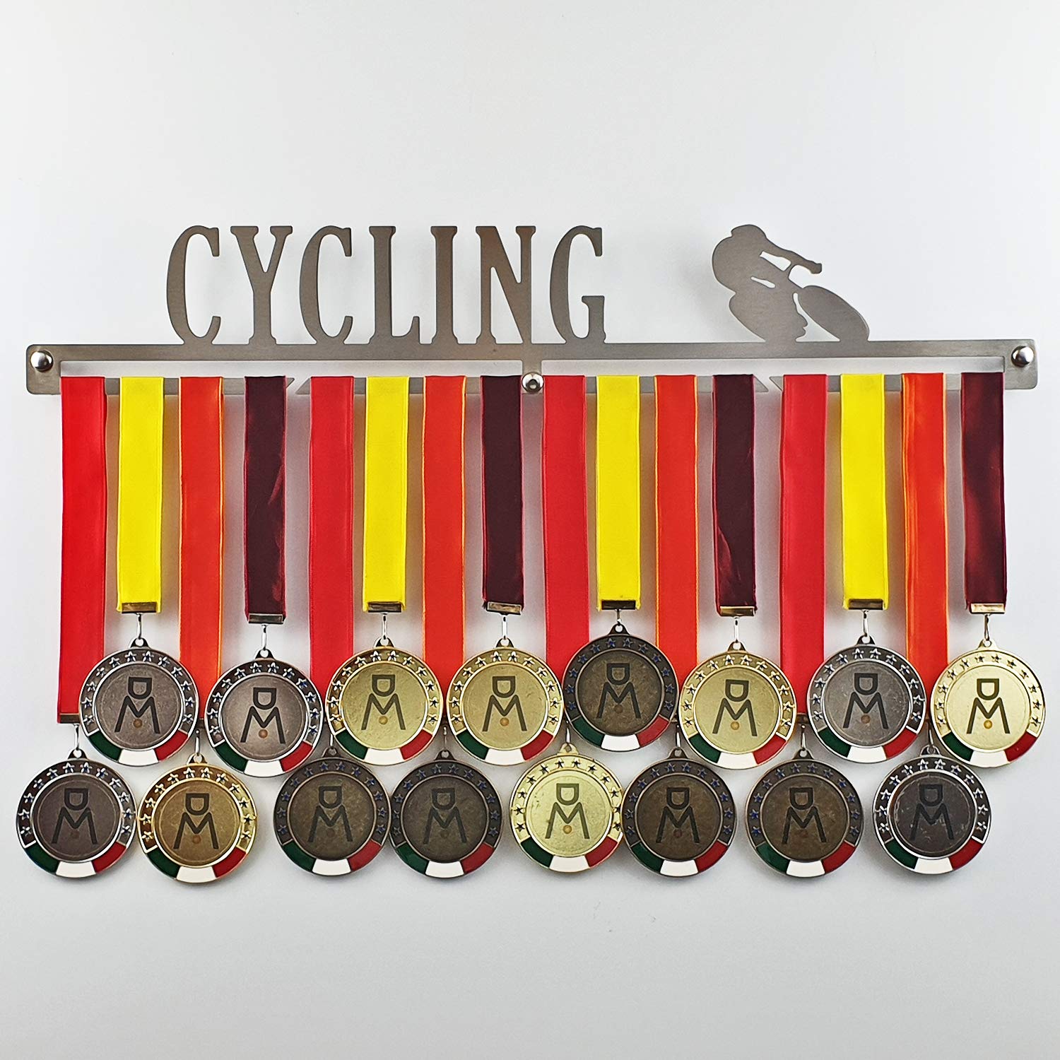 MEDALdisplay Cycling - Medaillen Aufhänger - Wandhalterung für Medaillens Radfahren, Cyclocross - Medaillenhalter - Sport Medal Hanger - Gebürsteter Edelstahl - 100% Made in Italy
