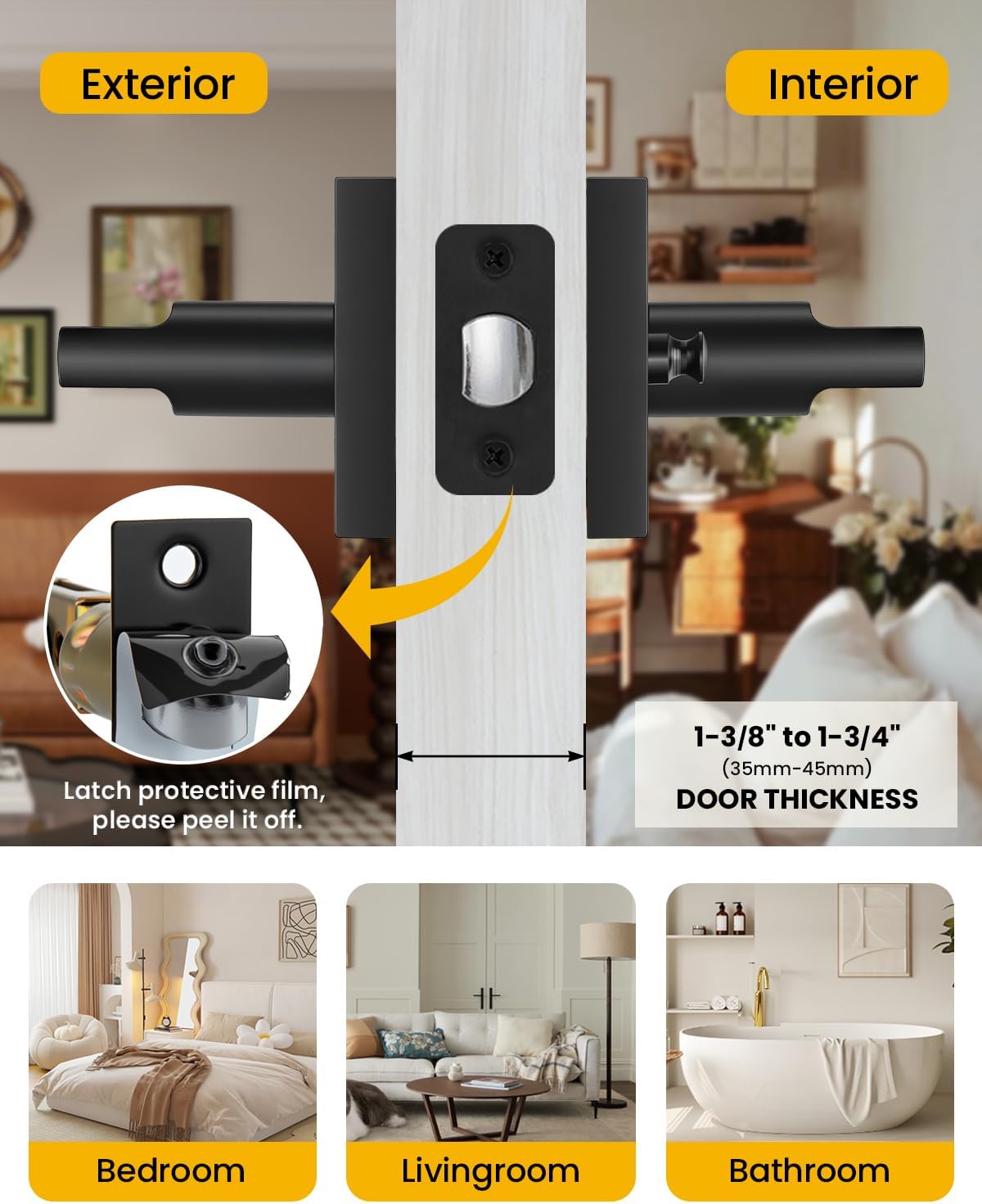 Goldenwarm Black Interior Door Handles, Matte Black Door Handle Interior, Black Privacy Lever Door Handle, Heavy Duty Interior Door Levers, Contemporary Bathroom Door Handles Bulk(6 Pack)