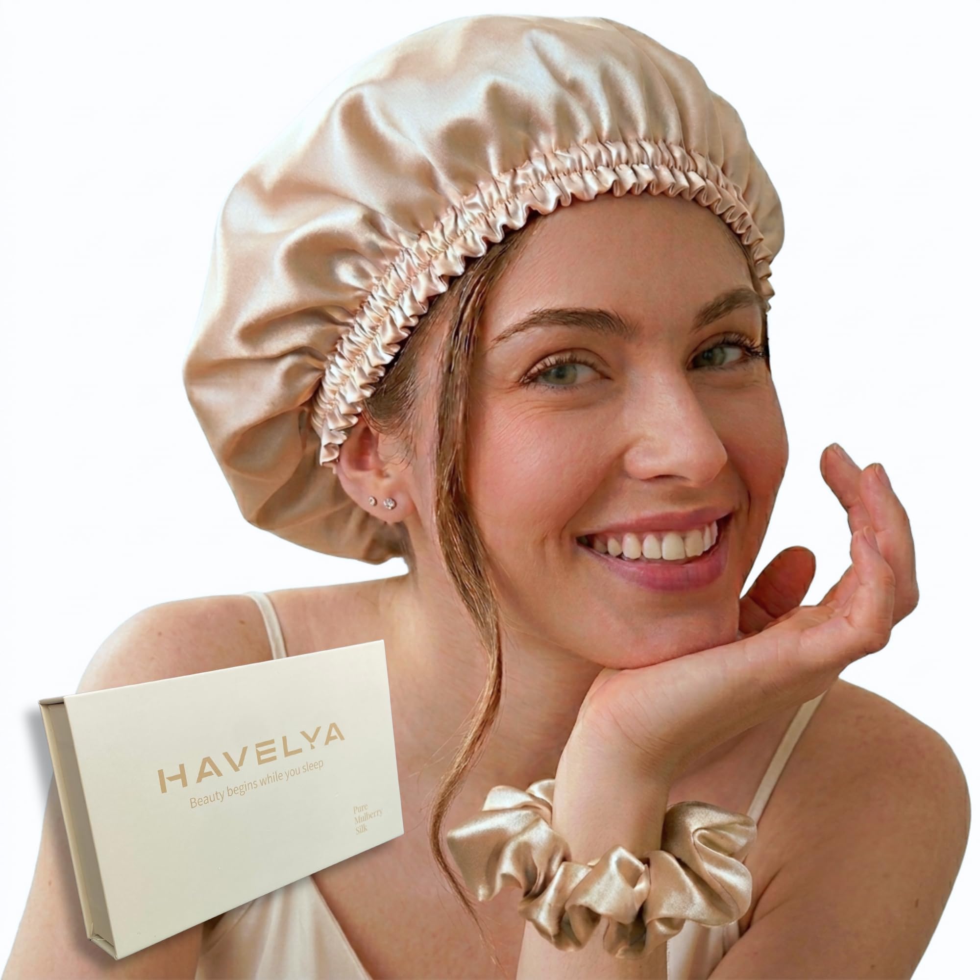 Gorro de seda para dormir de seda de morera de 22 mommes. Gorro de dormir antideslizante y antiarañazos, contra el encrespamiento, rotura del cabello, puntas secas e ideal para cabello largo, rizos y