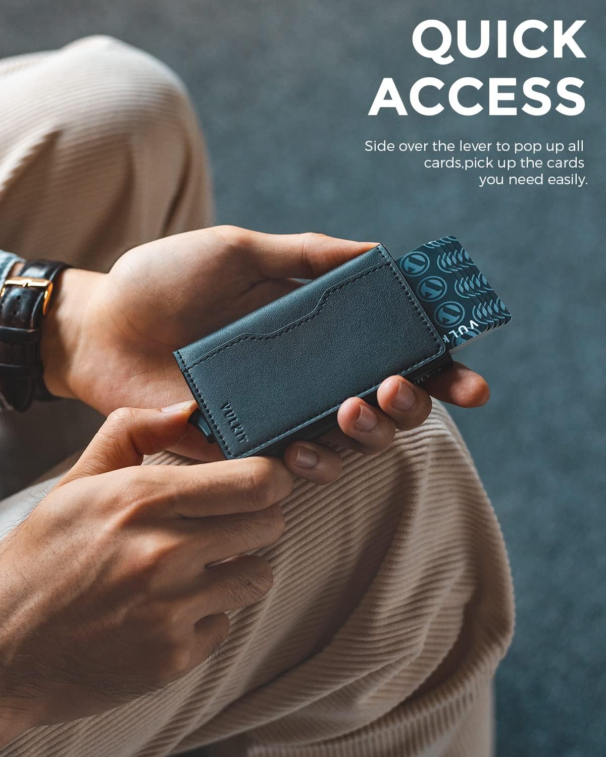 VULKIT Slim Pop up Wallet for Women Minimalist Credit Card Holder with Leather Slots Men's Bifold RFID Blocking Metal Wallets - Image 2