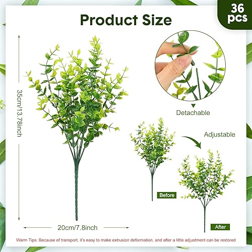 Miniatura 2 de 36 paquetes de tallos de boj artificiales para exteriores, plantas sintéticas de primavera, arbustos de plástico, resistentes a los rayos UV,