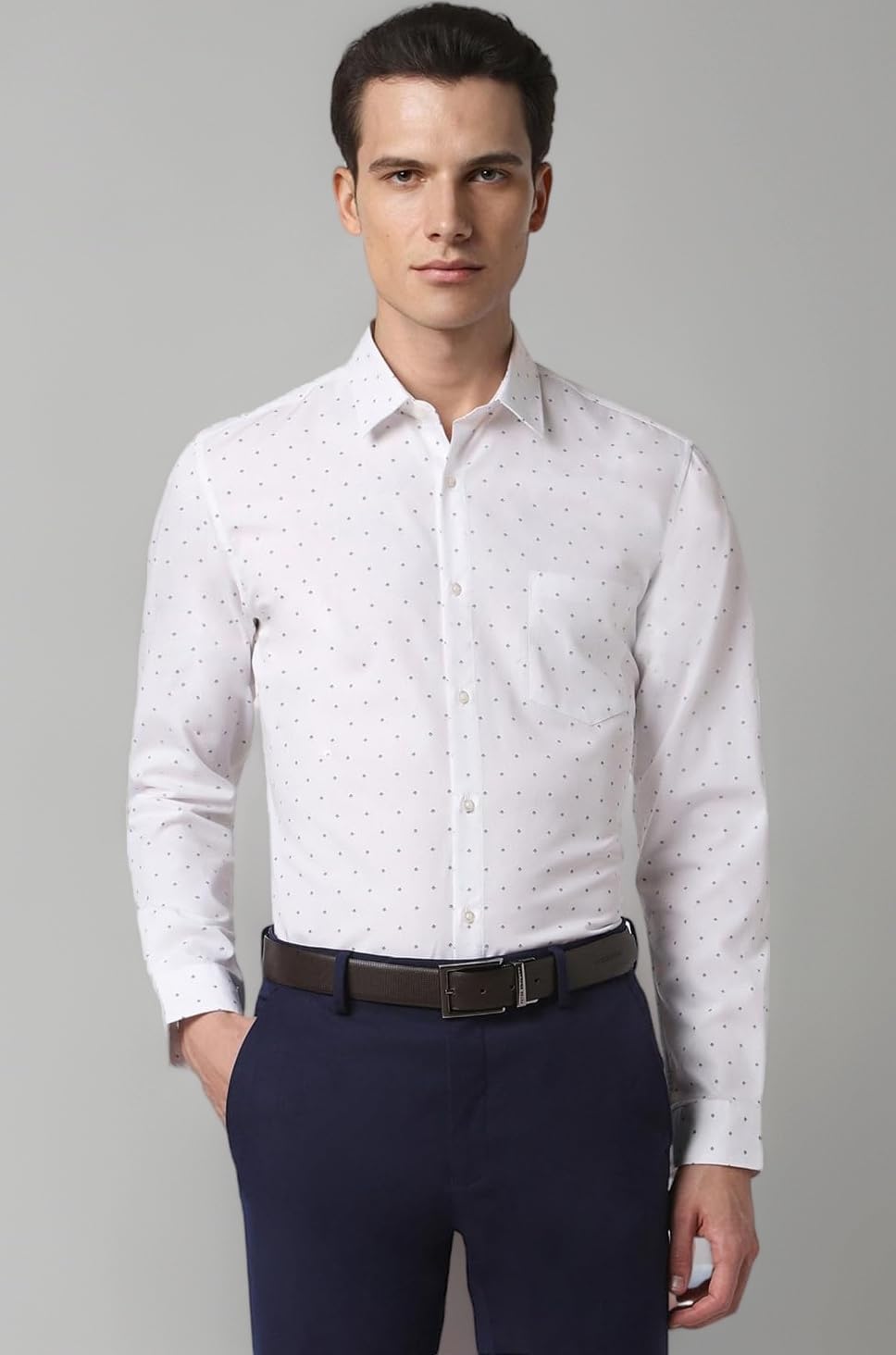 Peter England Men's Cotton Slim Fit Ditsy Printed Full Sleeve Shirt