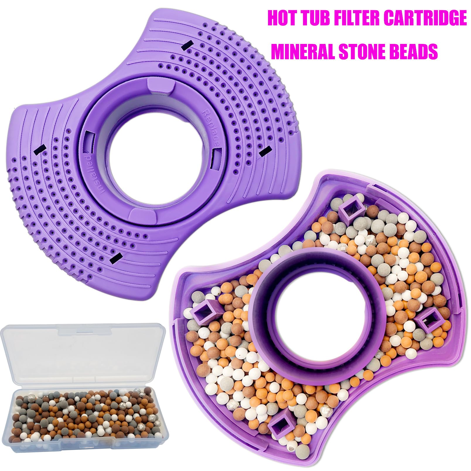 01512-261 Hot Tub Filter Mineral Beads, Mineral Stone Balls for Hot Tub Replacement Filter, Hot Tub Parts Filter Cartridge Mineral Stone Beads (Red Orange Gray White Silver)