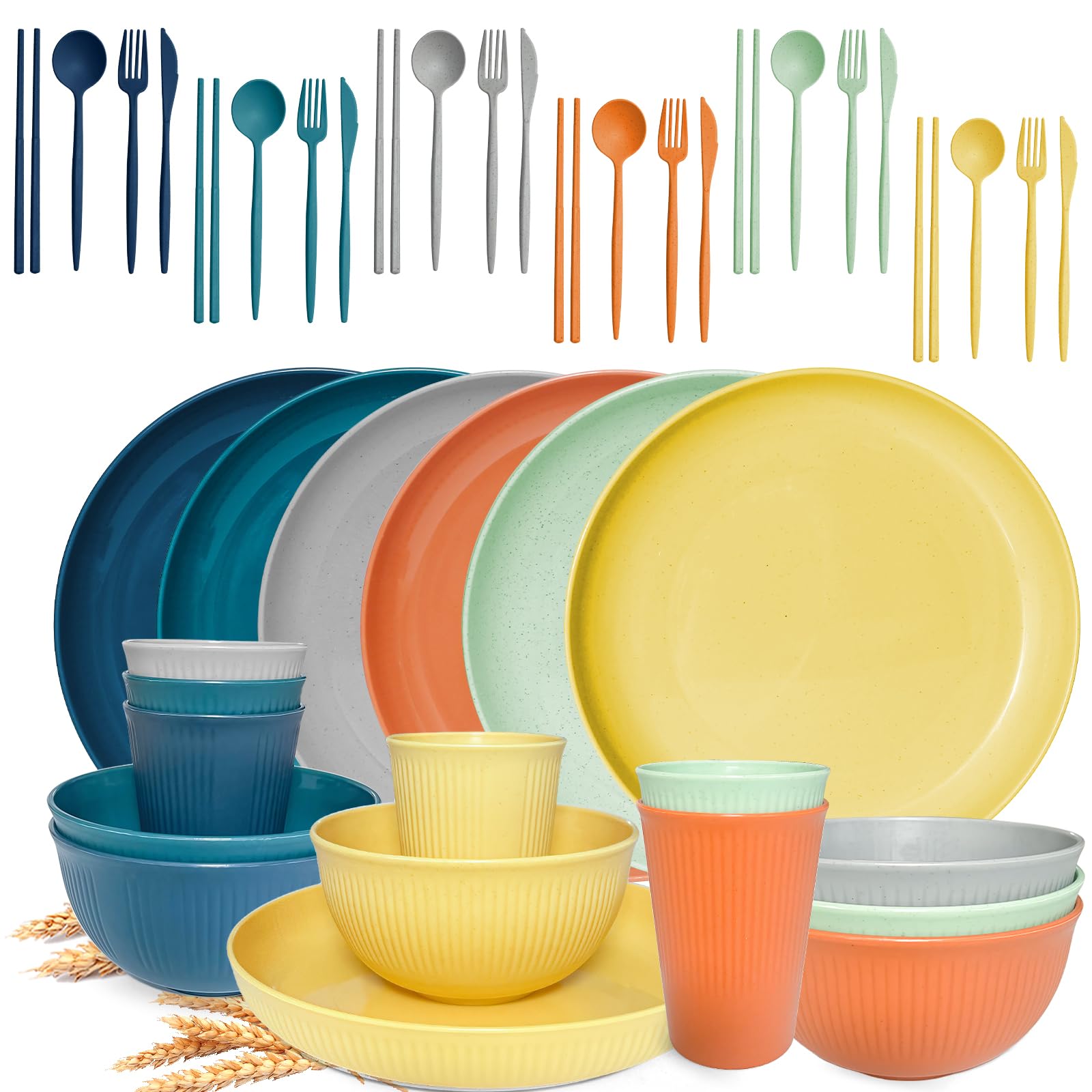 SHECIPIN 42-Piece Wheat Straw Dinnerware Set