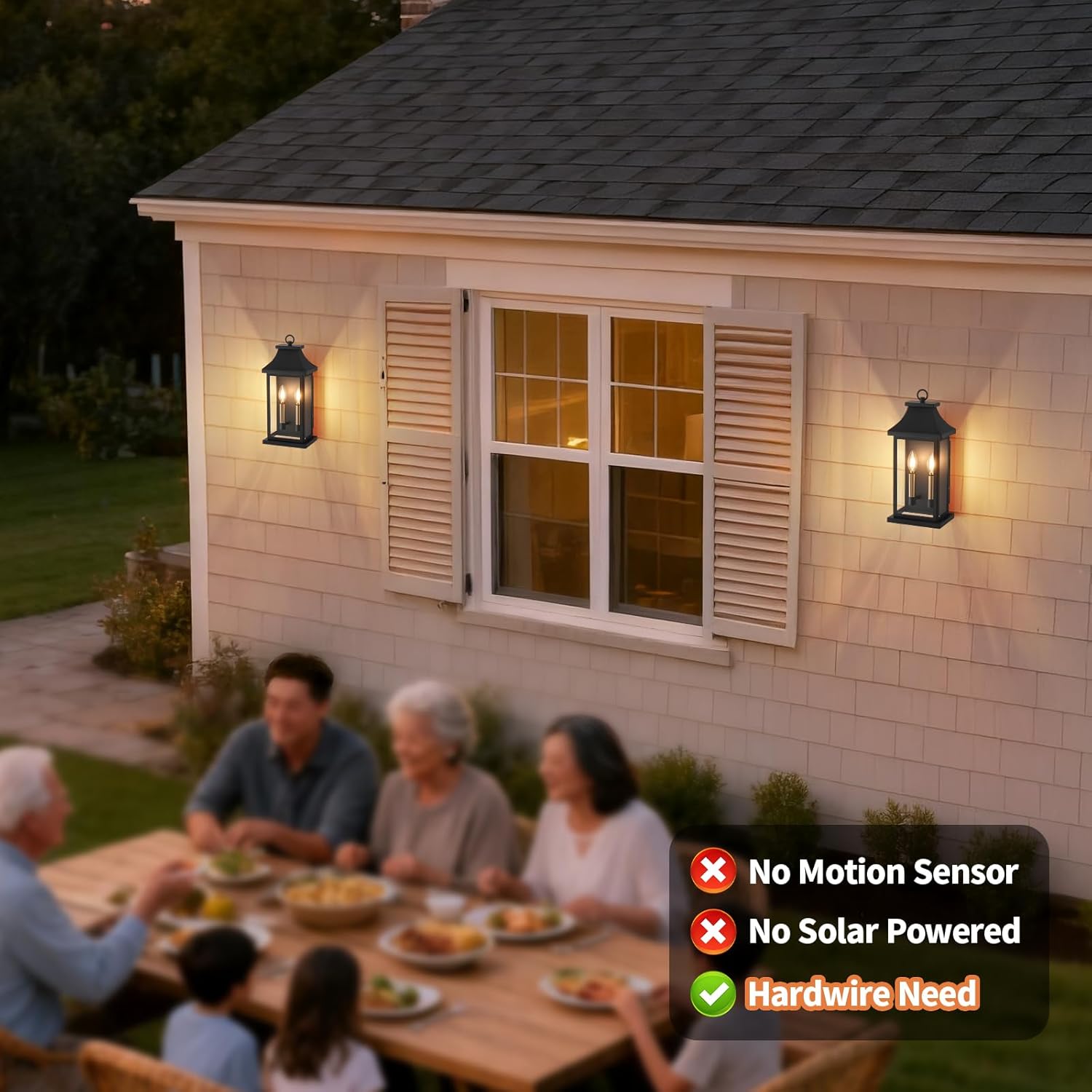 tewei 18'' Outdoor Wall Lights, Porch Light Outdoor Wall Sconce Lantern, 2-Light Black Exterior Lighting Fixture Wall Mount E12 Gold Base, Outside Light for House Backyard Garage, 2-Pack