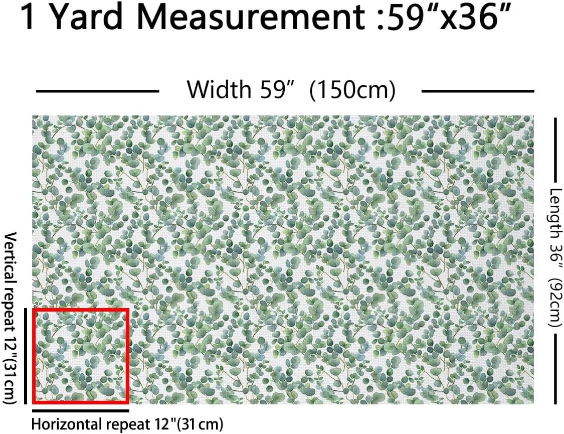 Erosebridal Eucalyptus Leaves Fabric by The Yard,Green Leaves Upholstery Fabric,Watercolor Eucalyptus Decorative Fabric,Leaf and Branches Indoor Outdoor Fabric,Green White,2 Yards