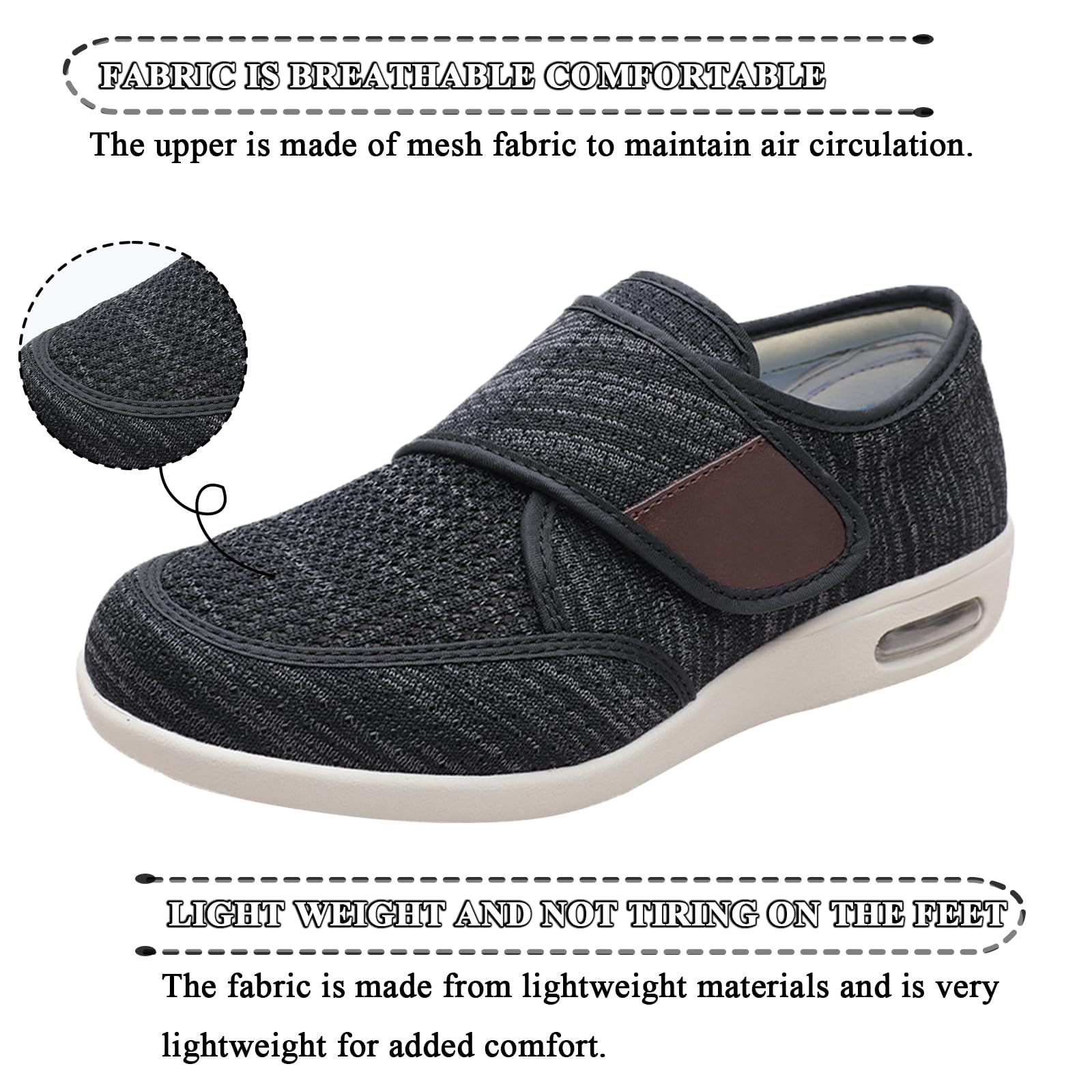 Zapatos para Diabéticos Hombres Mujeres Malla Zapatillas para Caminar de Ancho Ajustable Zapatos de Transpirables para Pies Hinchados