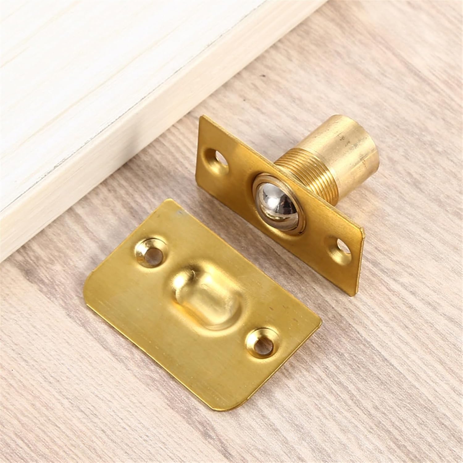 2PCs Furniture Door Latch Spring Invisible Wooden Cabinet Door Beads Lock Closet Ball Catch Latch Adjustable Door Top Bead(Gold)