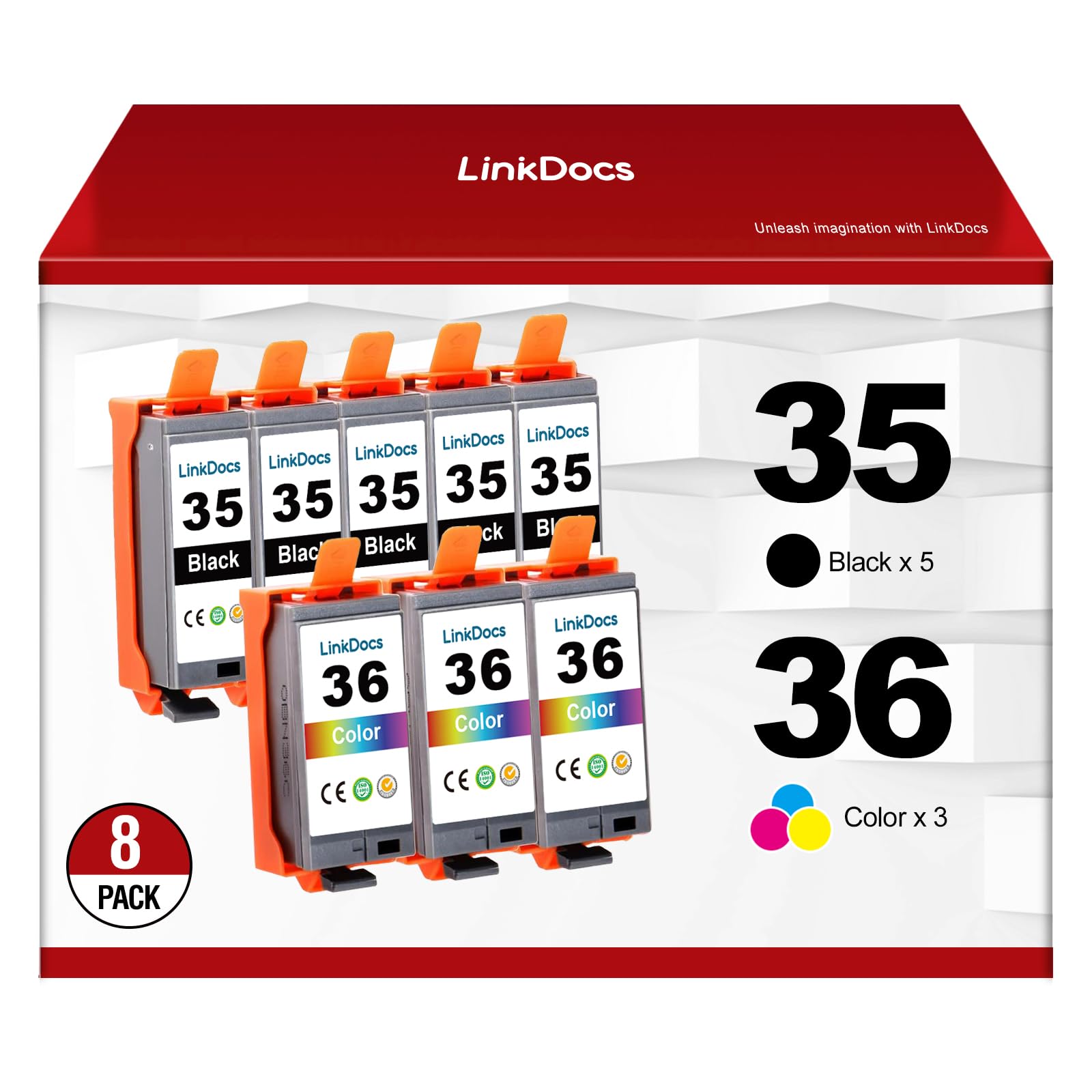 LinkDocs PGI-35 CLI-36 Ink Cartridge Replacement for Canon 35 36 Ink Cartridges Work with Canon Pixma iP110 iP100 TR150 Printer (8 Pack, 5Black&