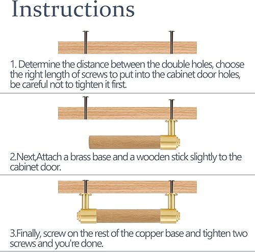 Miniatura 3 de Tiradores modernos de latón y madera de mediados de siglo para gabinete, agujero central a centro, paquete de 4 manijas de cajón de cocina, pomo de