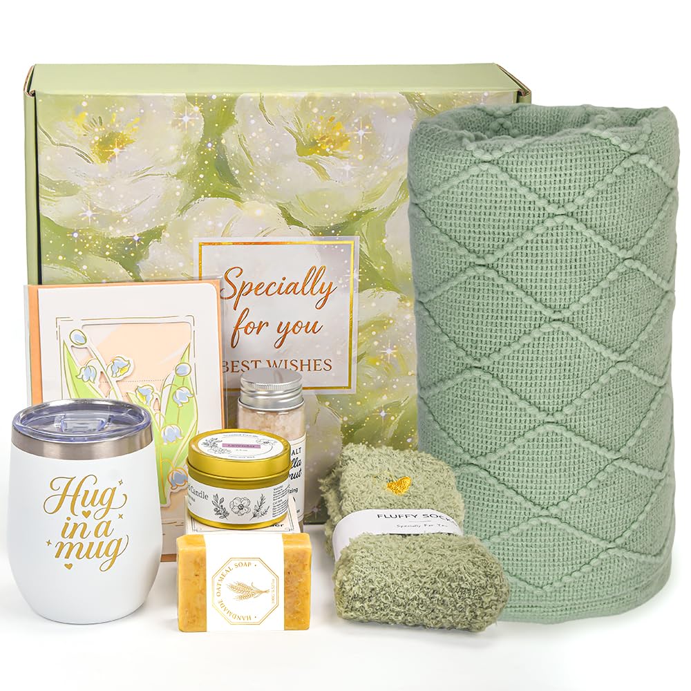 Birthday Gift for Womem,get well package for women | Indulgent Relaxation Spa Care Basket, Cozy Self Care Gift with Blanket, Lovely Birthday-picture-10
