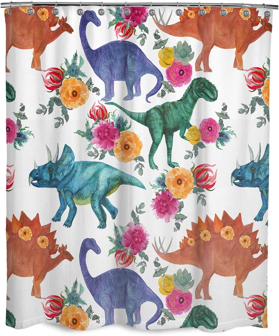Dimaka Water Resistant Fabric Shower Curtain, Bathroom Decoration Design Decor, Cute Cartoon Dinosaur Animal Floral Print Shower Curtains for Girls and Kids[Education](71" W x 71" L, Dinosaur)