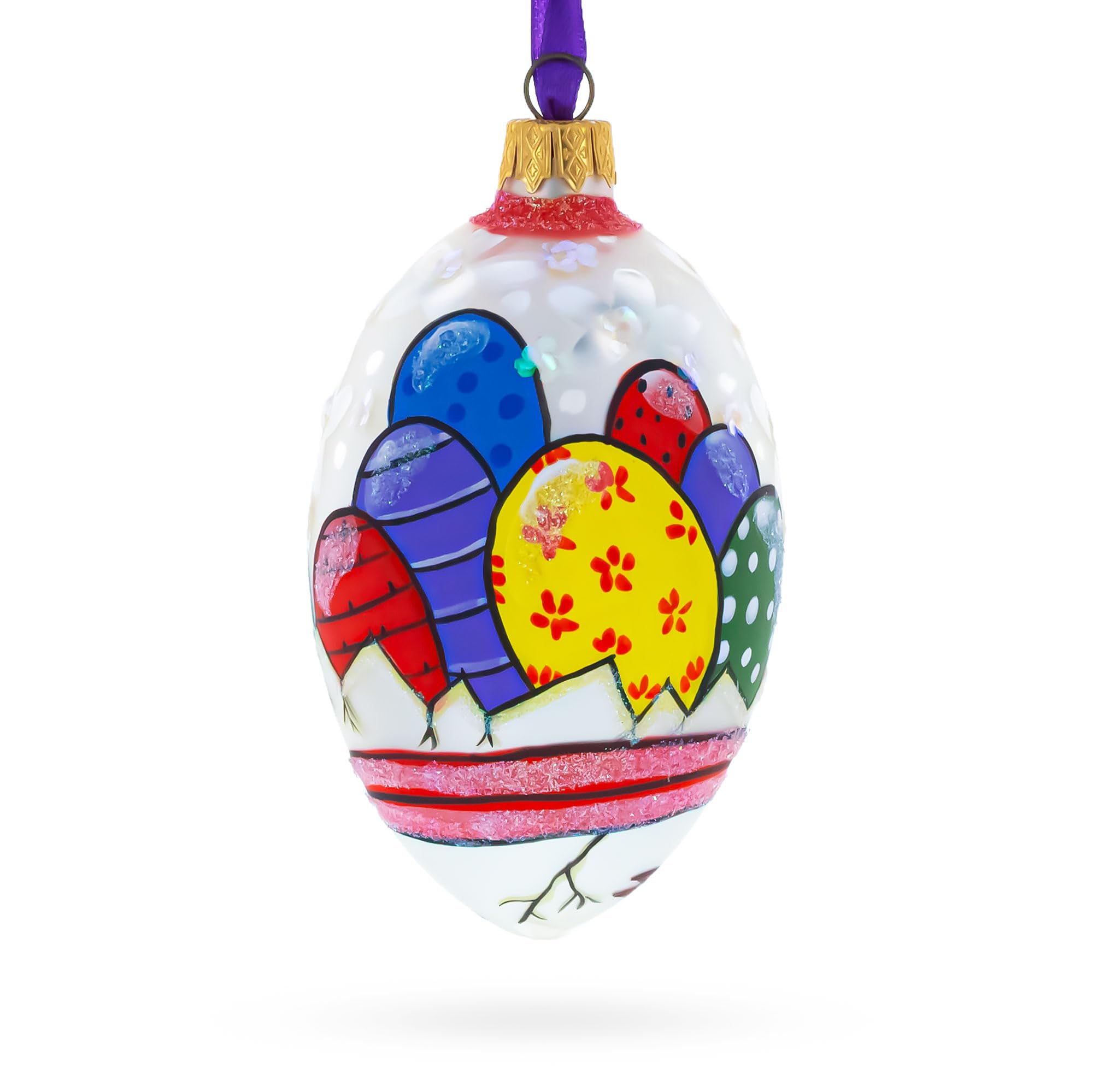 BestPysanky Due pulcini con uovo di Pasqua in vetro ornamento