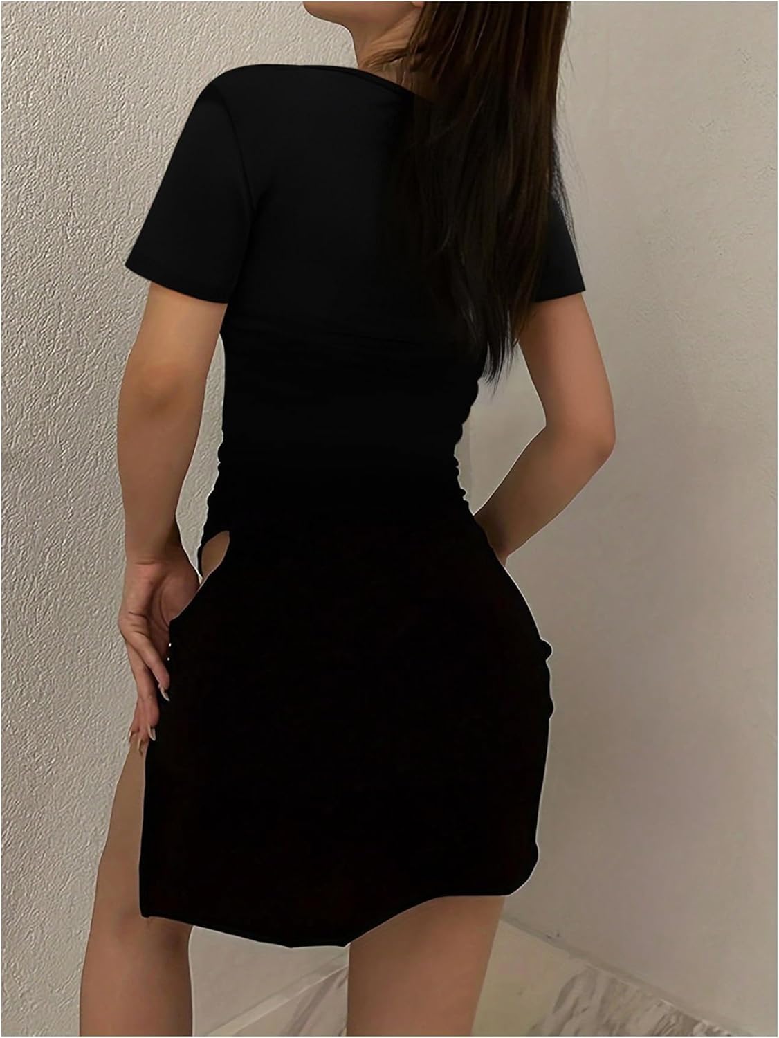 Floerns Women's Plus Size Short Sleeve Mini Dress High Slit Bodycon Night Out Dresses - Image 3