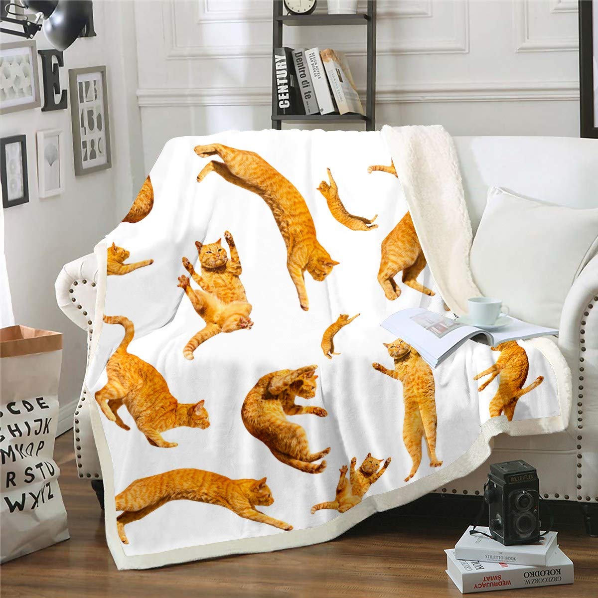 Loussiesd Cat Plush Blanket Orange Cat Print Fleece Throw Blanket 3D Animal Pattern Sherpa Blanket for Kids Boys Girls Hypoallergenic Fuzzy Blanket for Sofa Bed Couch Double 60x79 Inch — image 1