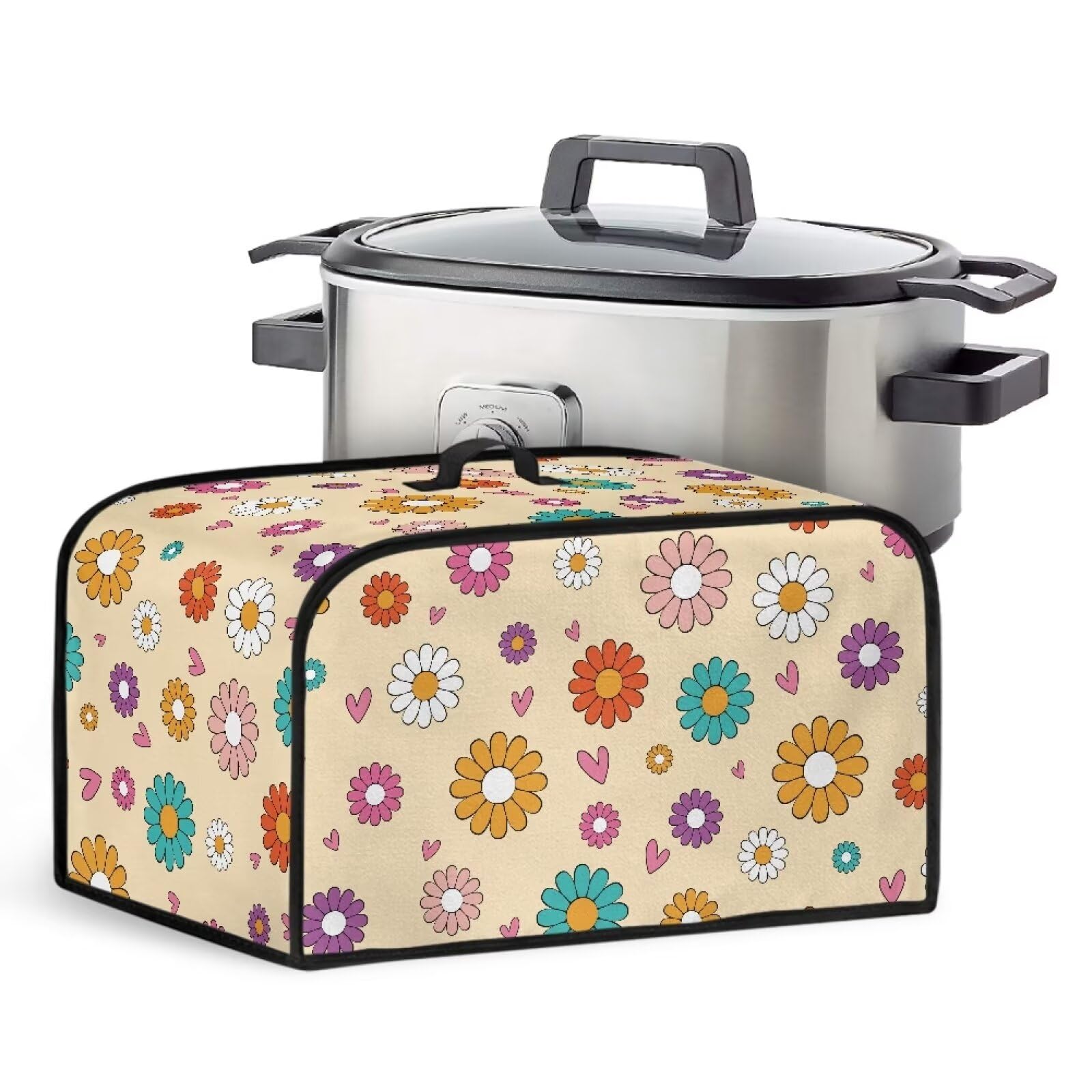 Flashideas Colorful Daisies Oval Crock Pot Cover Small Crock Pot Dust Cover with Mesh Pocket for Storage Small