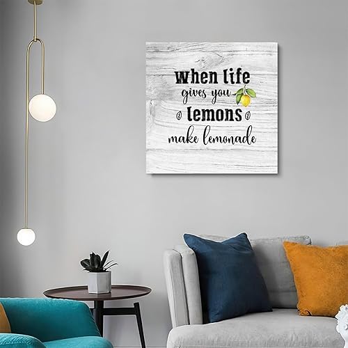 Miniatura 3 de Lienzo motivacional para pared, arte de pared con texto en inglés "When Life Gives You Lemons Make Lemonade", arte de pared moderno para decoración