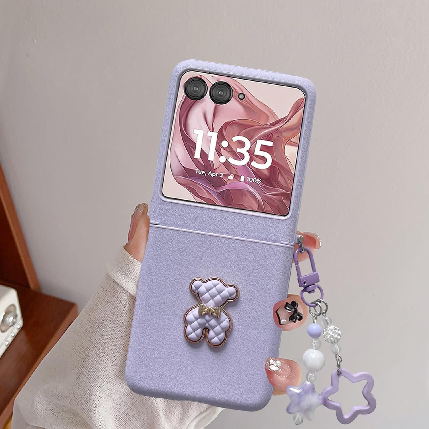 for Motorola Razr 2025/2024 Case with Chain & Hinge Protection, Cute Razr 2025/2024 Phone Case for Women Girls Anti-Scratches Shockproof PU Leather Case for Moto Razr 2025/2024 (Purple)
