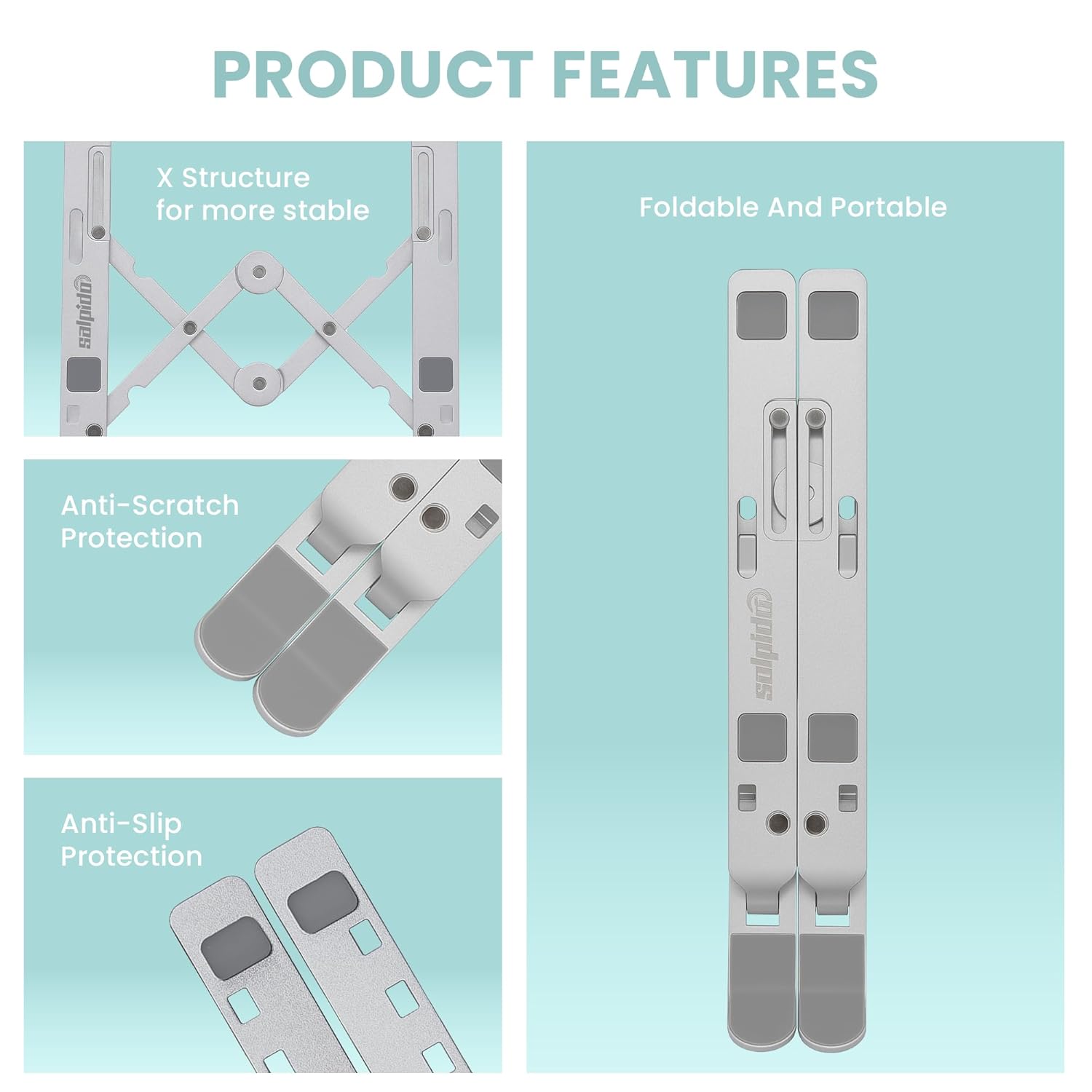 SL-221, 6-Level Adjustable Foldable Aluminum and Silicone Build Laptop Stand, Multi-Size Compatible, Easy Folding for Storage Ergonomic Comfort Works with MacBook, Dell, HP & More (Silver) 21 71zrXPloyFL. SL1500