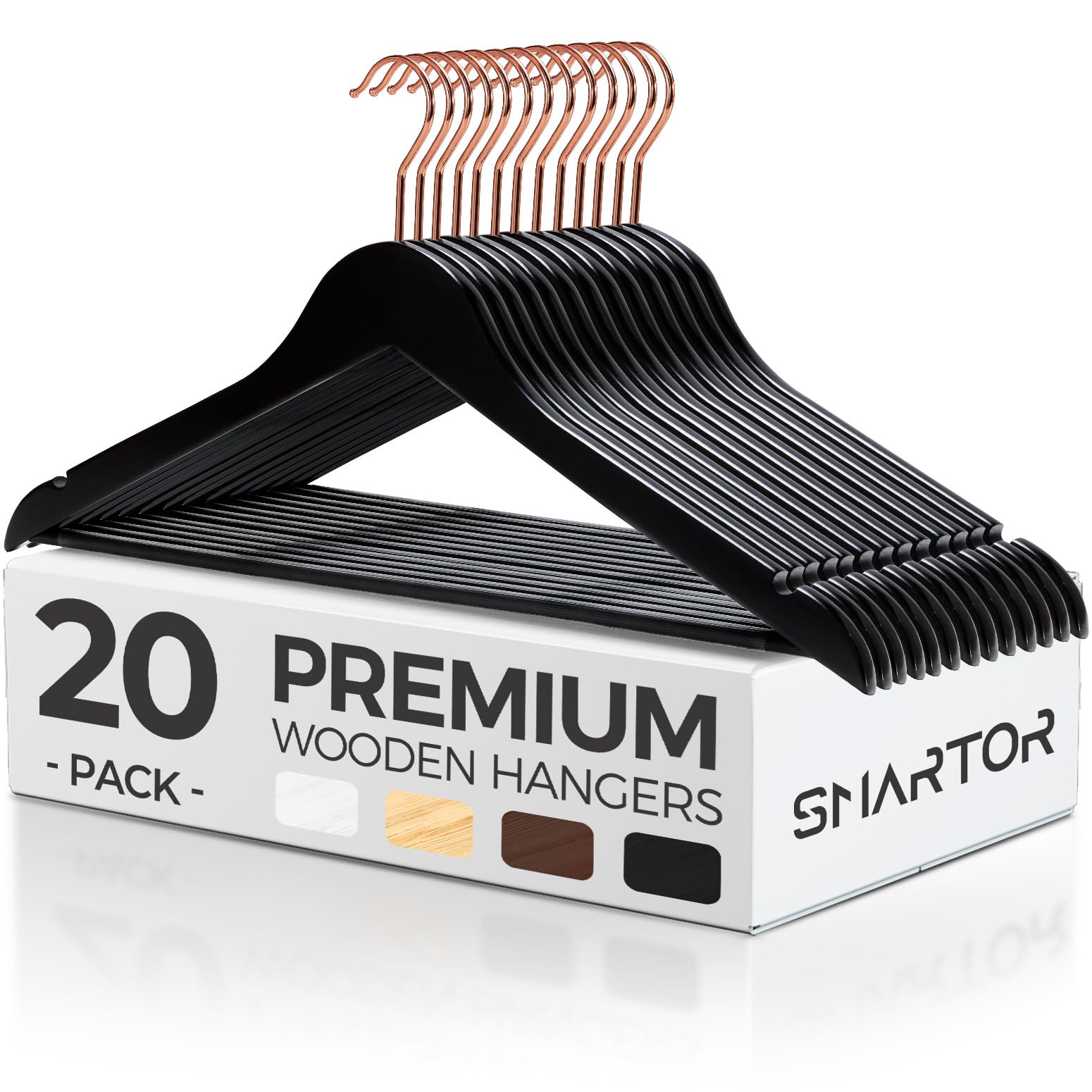 Smarter Black Wooden Hangers 20 Pack, Solid Wood Coat Hangers for Closet
